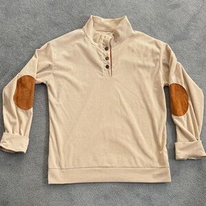 Cream Ribbed Sweater with Brown Accents